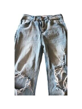 Almost Famous Jeans Boot Cut Womens Western Distressed Blue Wash Denim Size 3